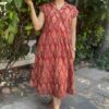 Ajrakh Red Dress with Notched Collar