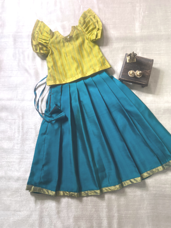 Yellow-green pavadai-sattai in bamboo silk