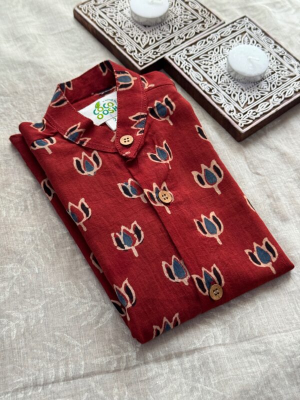 Red Ajrakh shirt for boys