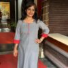 Stylish grey kurta for festive wear with a twist of red borders