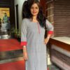 Stylish grey kurta for festive wear with a twist of red borders