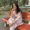 Jaipur kurta set in white floral pattern in a unique collared detailing
