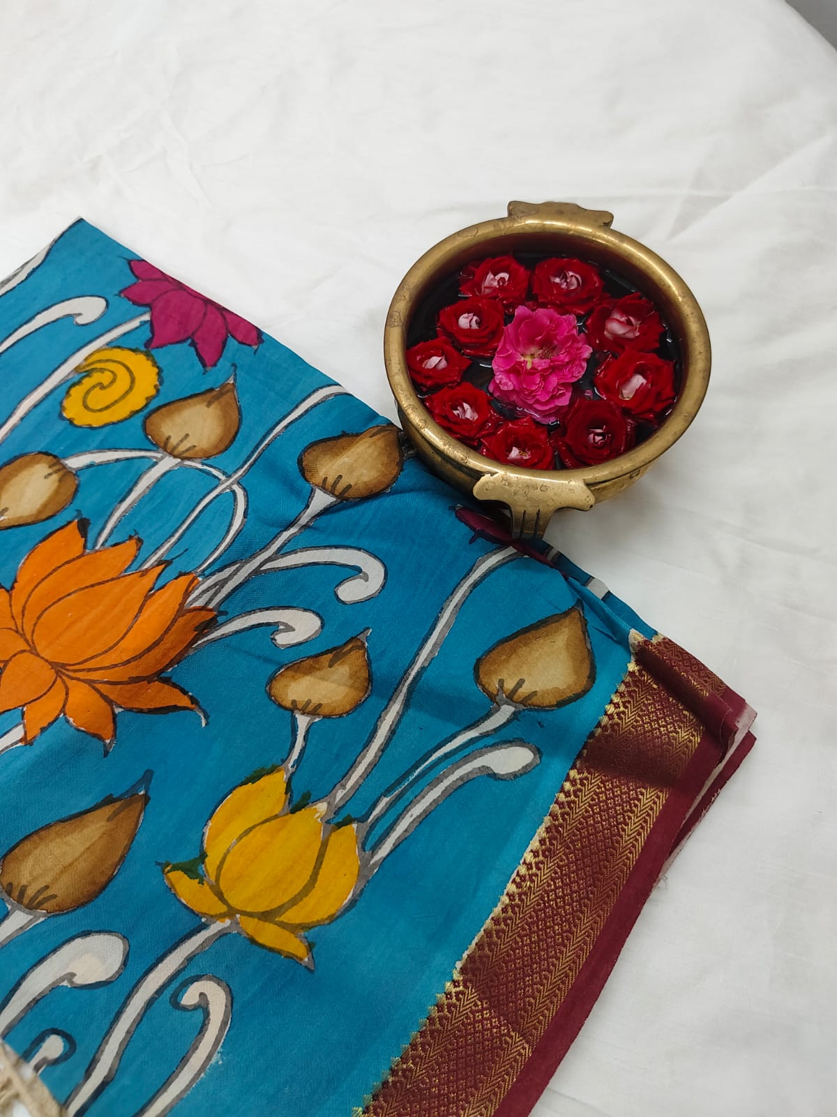 WhatsApp Image 2024-07-22 at 12.25.12 PM Blue pen kalamkari silk dupattah