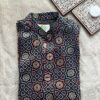 Ajrakh Blue Mashru silk kurta in Indian ethnic wear