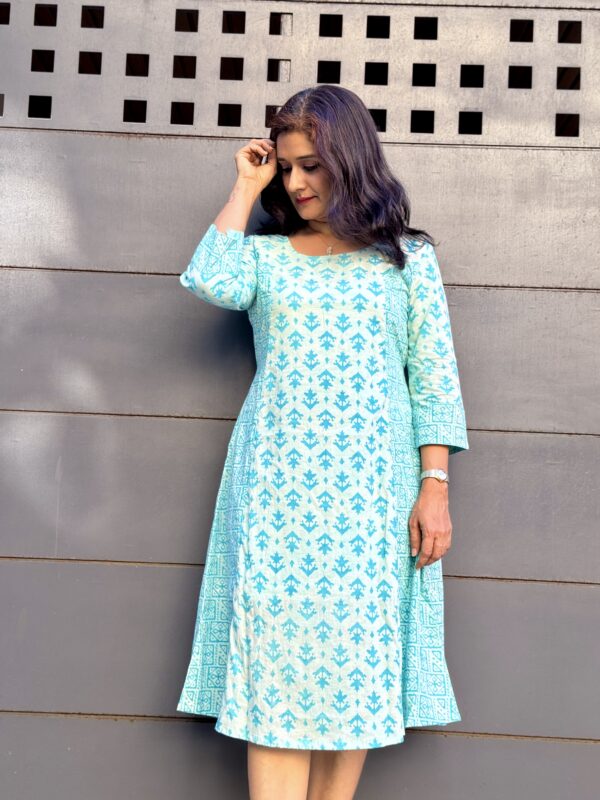 Find your perfect summer wear in this 100% cotton hand block printed blue dress
