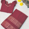 Maroon cotton pavadai sattai with ikkat border
