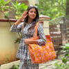 orange quilted cotton tote bag