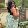 quilted cotton tote bag green