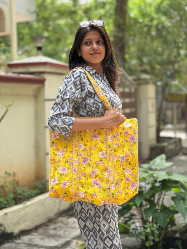Yellow quilted cotton tote bag
