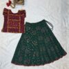 green and maroon pavadai sattai in sambalpuri ikkat cotton