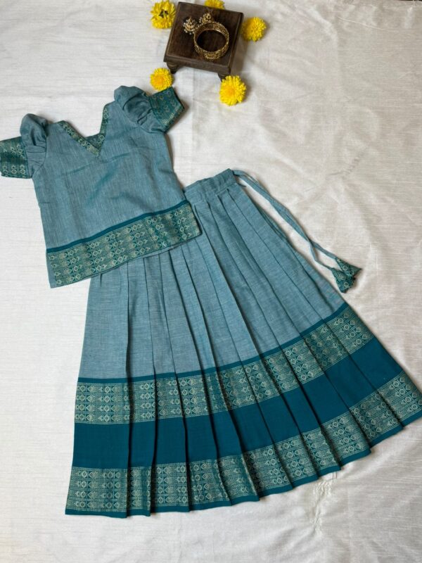 Teal green cotton pavadai sattai