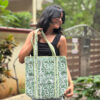 Green quilted cotton tote bag