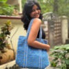 Quilted cotton tote bag blue