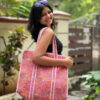 Quilted cotton tote bag pink
