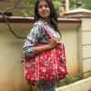 Red quilted cotton tote bag