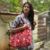 Red quilted cotton tote bag