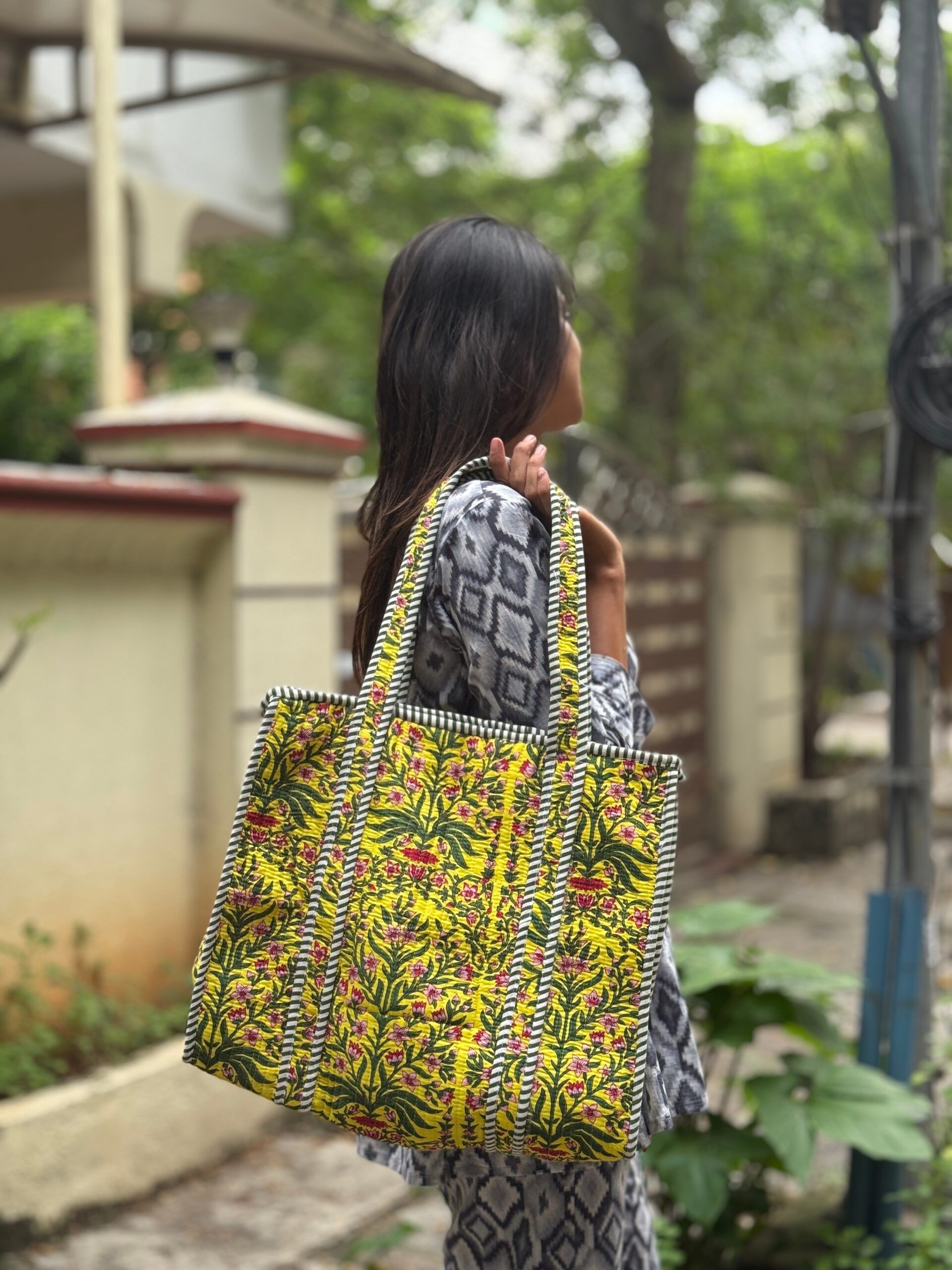 773863c0-4a3f-49a8-b16a-070710ea2449 yellow quilted cotton tote bag