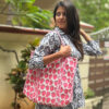 Pink quilted cotton tote bag