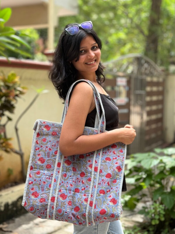 Lilac quilted cotton tote bag