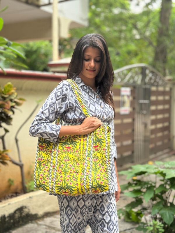 Yellow quilted cotton tote bag